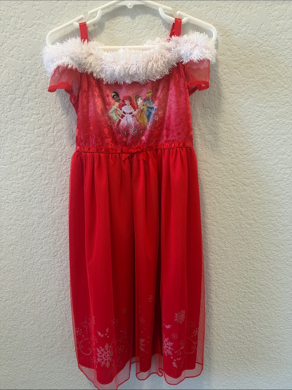 Disney Red Princess Holiday Dress with White Faux Fur Trim